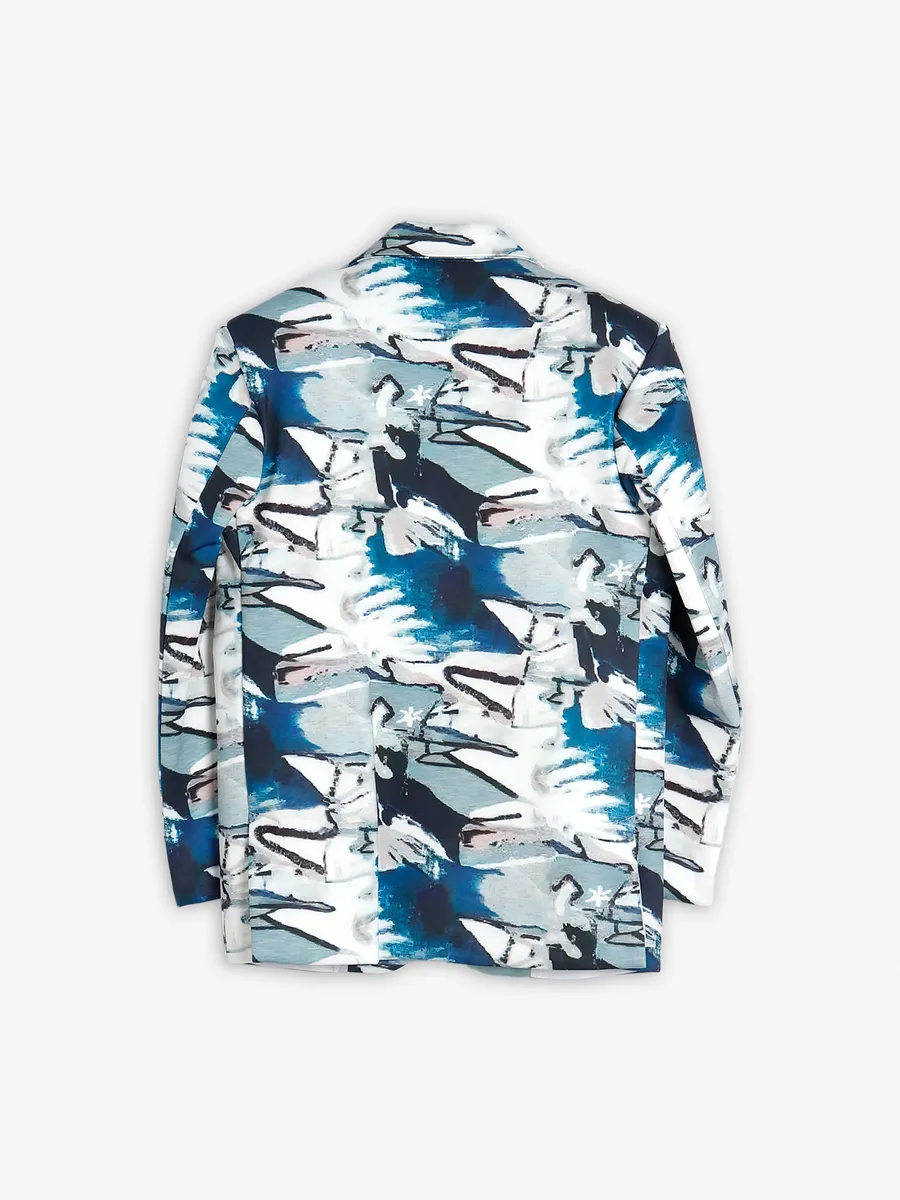 Terry rayon printed blazer in blue