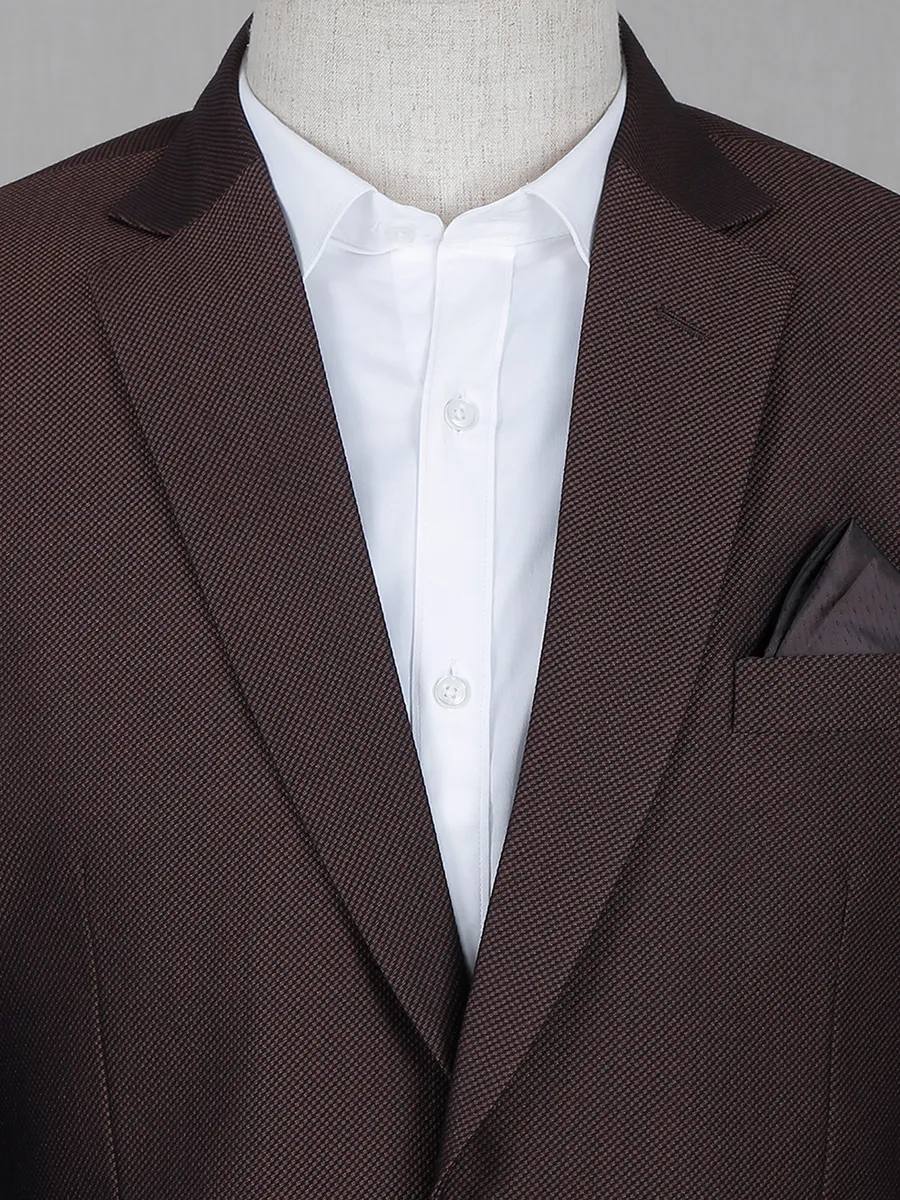 Terry rayon solid dark brown mens coat suit