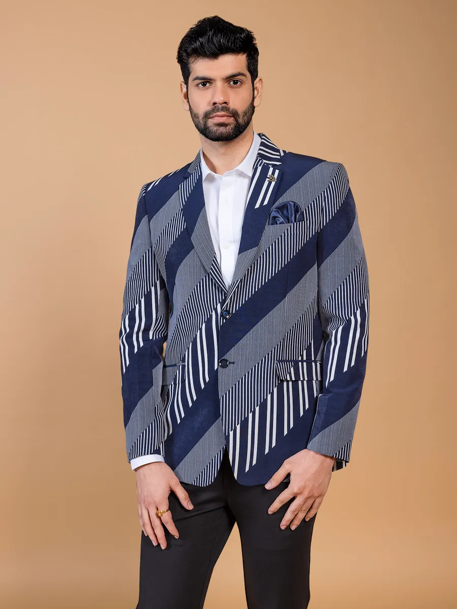 Terry rayon stripe navy blazer