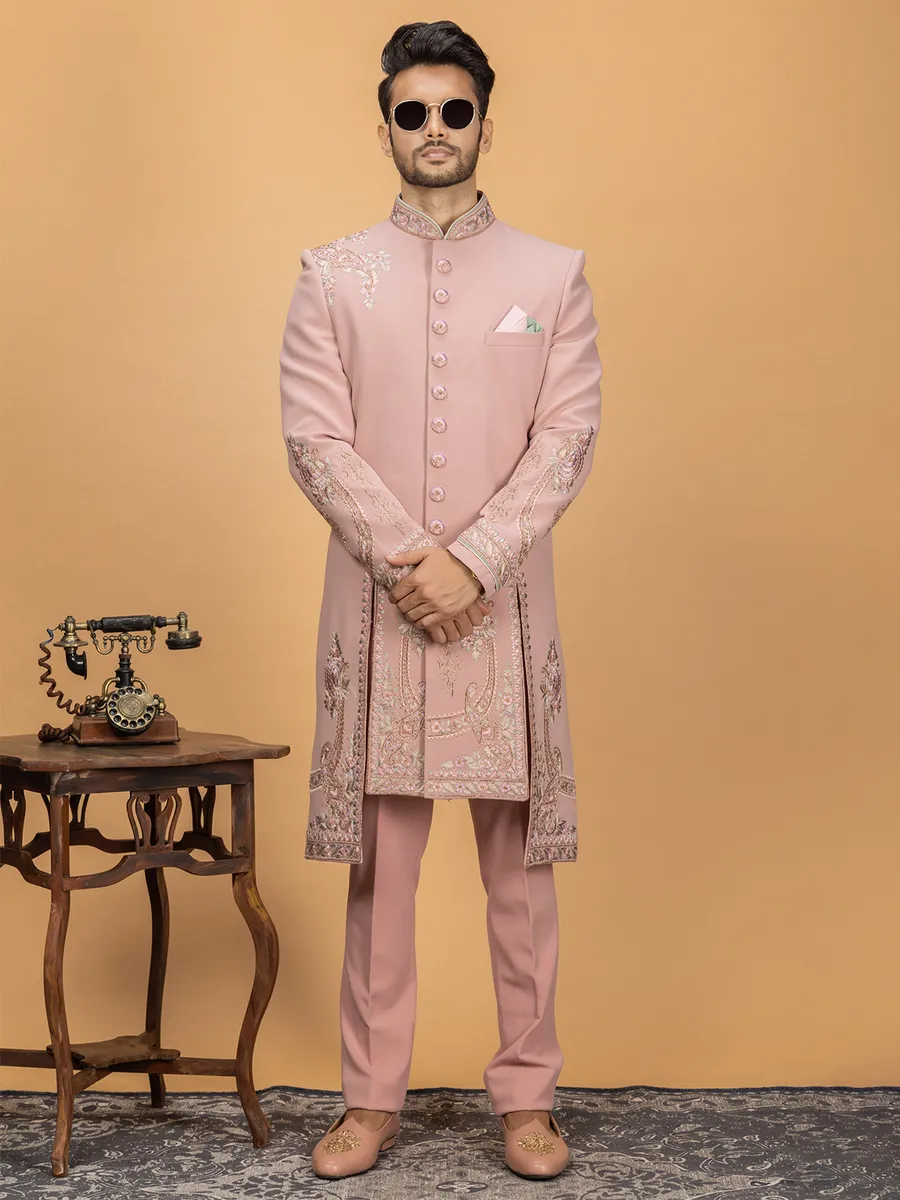 Terry rayon wedding look indowestern in pink