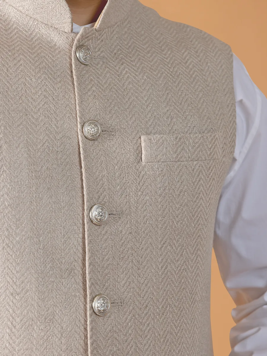 Texture beige terry rayon waistcoat