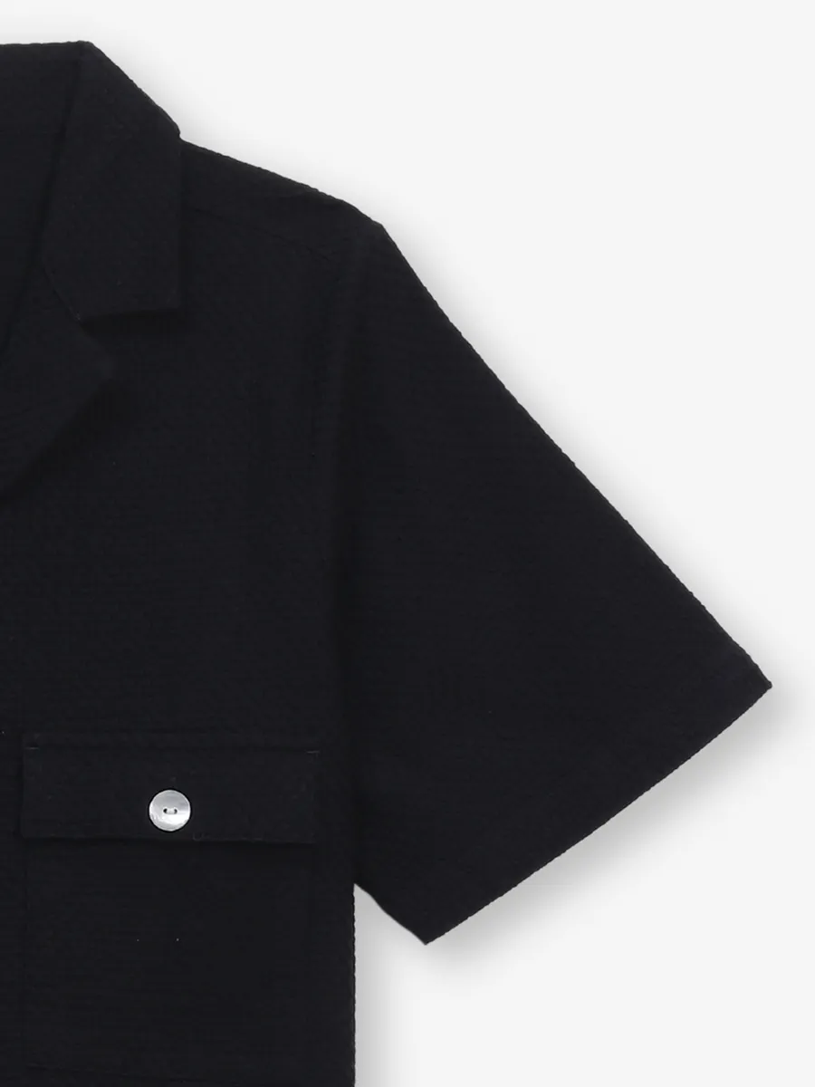 Textured black cotton crop shirt