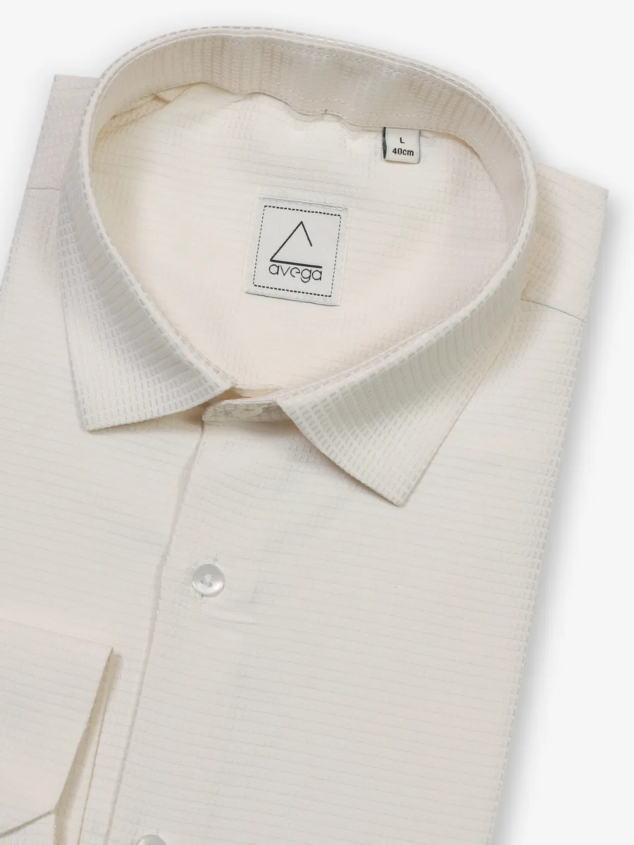 Textured cotton cream party wear shirt
