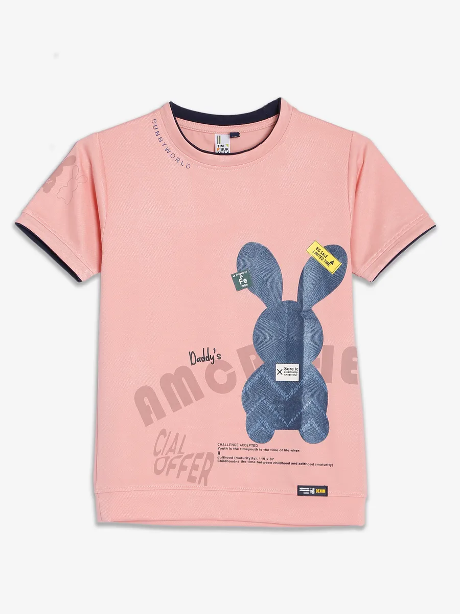 Timbuktu cotton peach printed t shirt