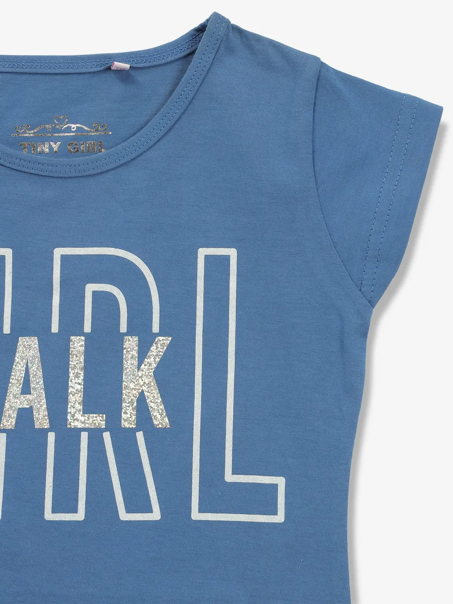 TINY GIRL blue cotton printed t-shirt