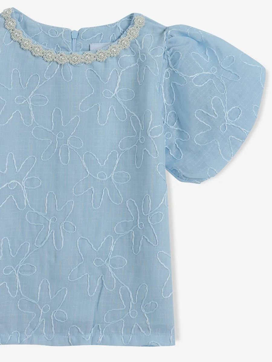 TINY GIRL light blue cotton round neck top