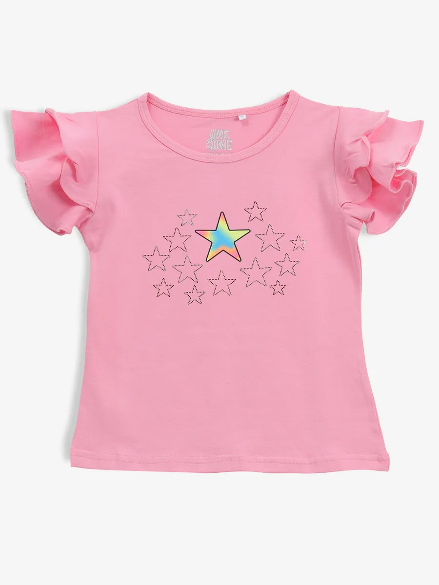 TINY GIRL pink cotton printed top