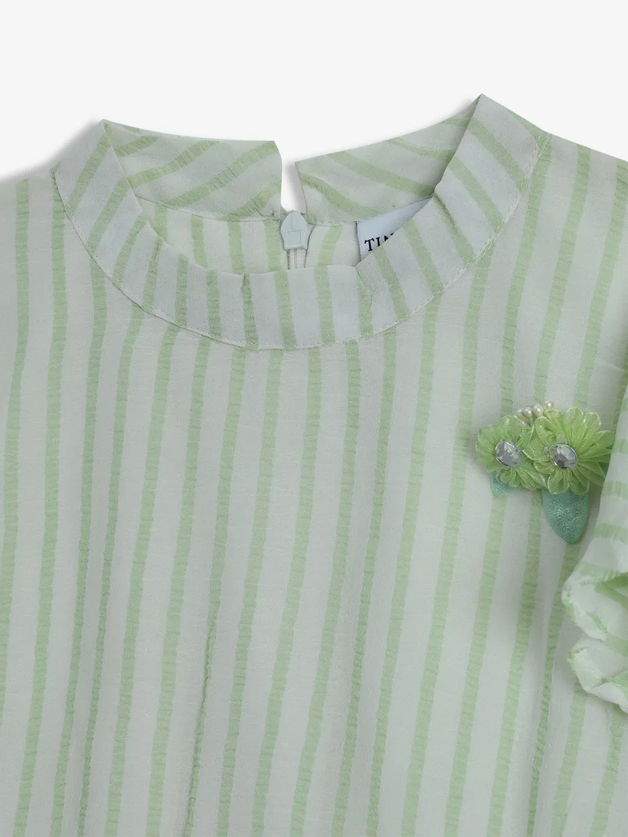 TINY GIRL pista green stripe cotton top