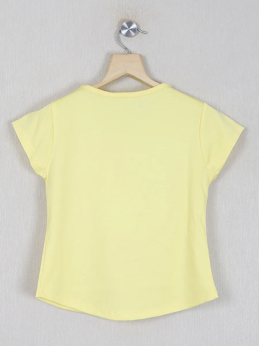 Tiny girl printed light yellow cotton top for girls