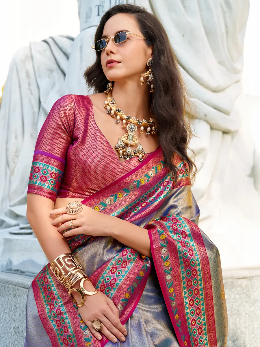Tissue silk blue saree with zari weaving