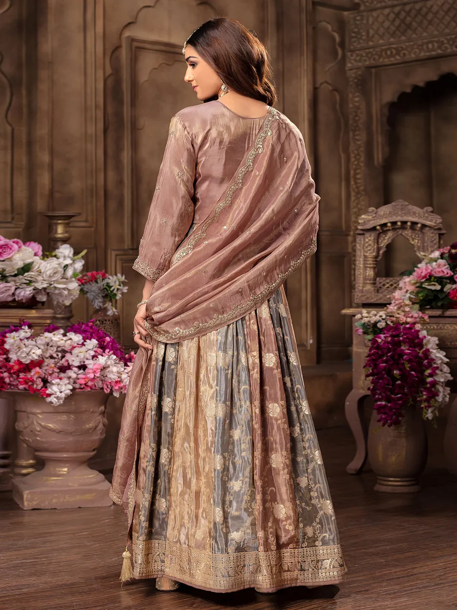 Tissue silk onion pink anarkali suit