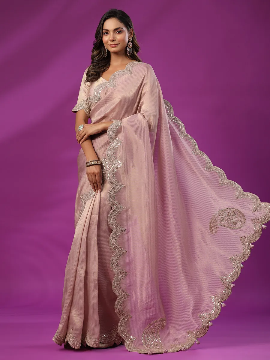 Tissue silk Onion pink wedding saree