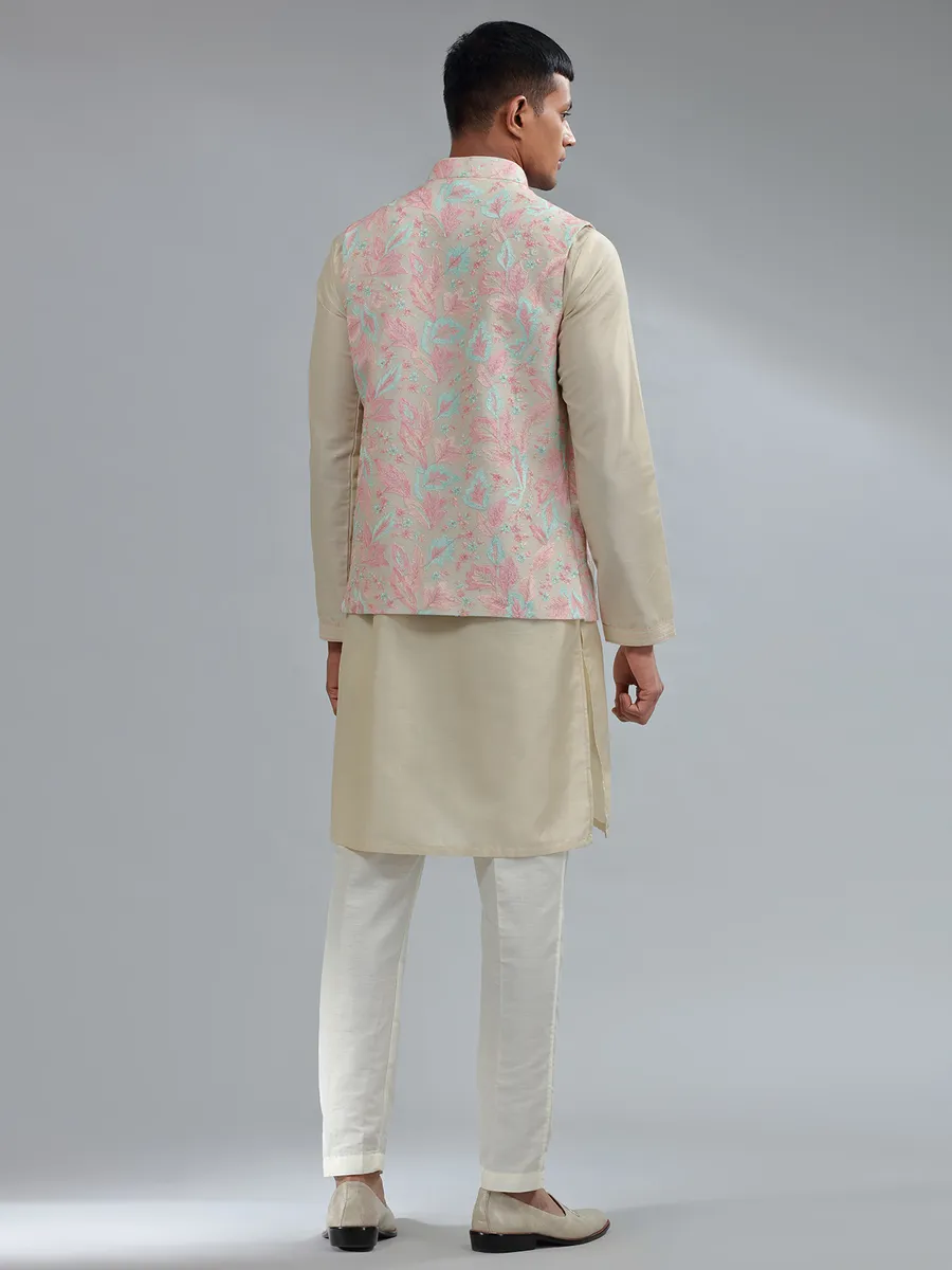 Traditional beige silk waistcoat set for wedding