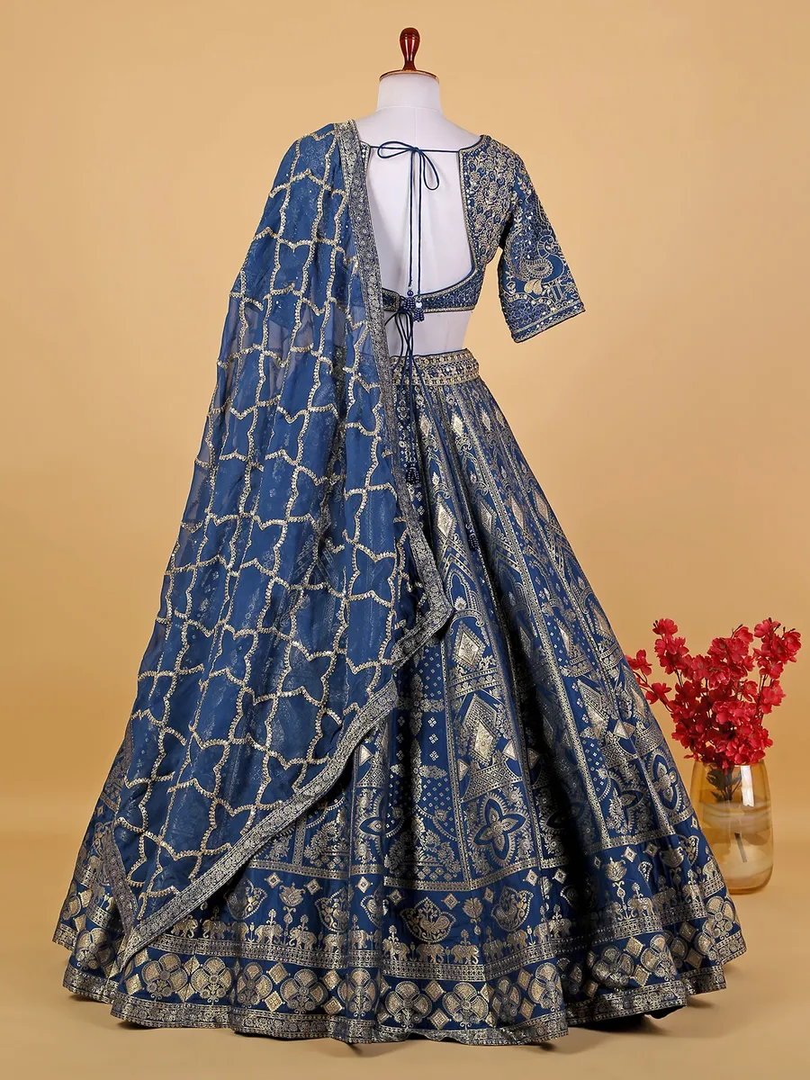 Traditional blue silk lehenga choli