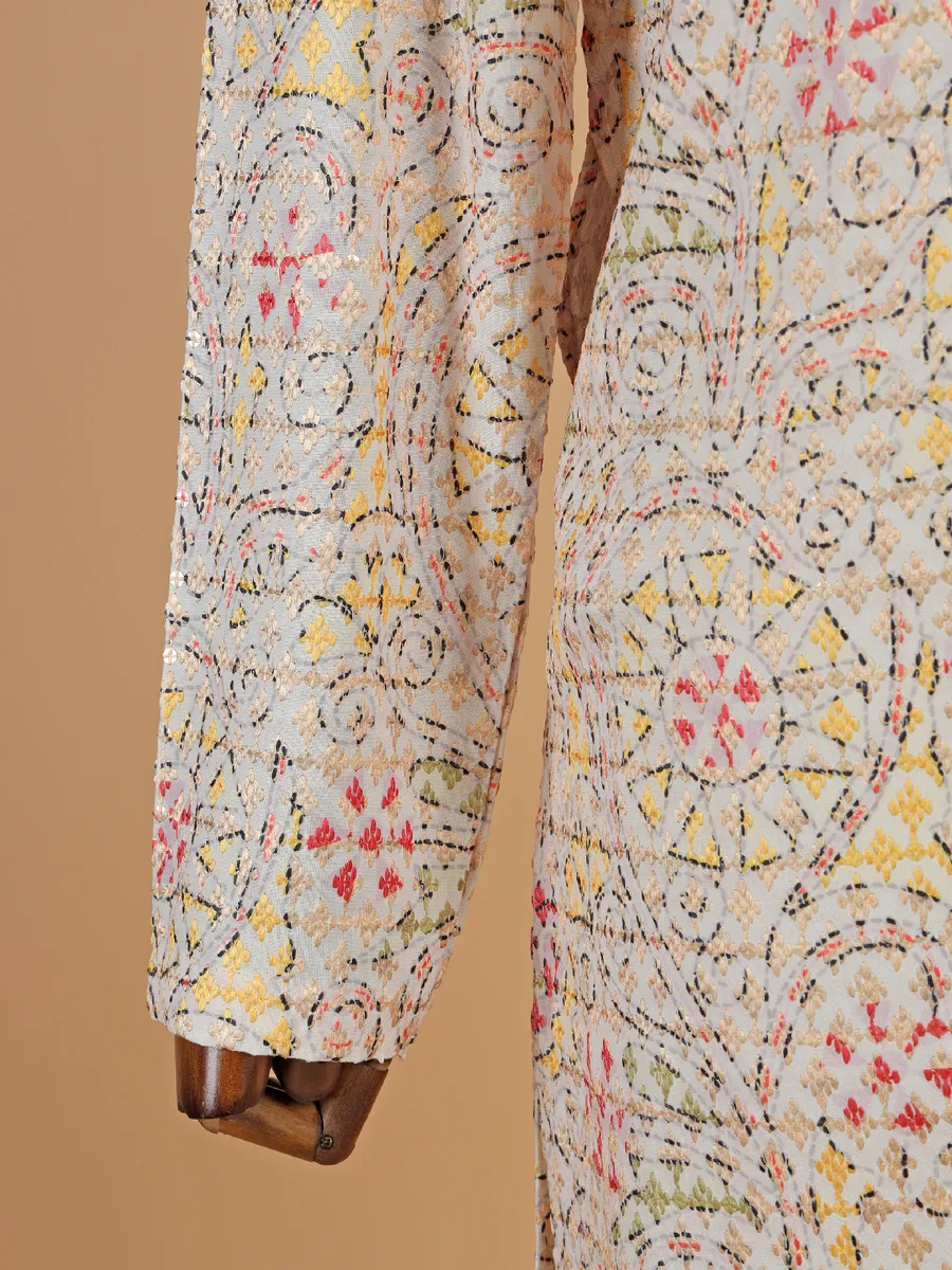Traditional cream kurta suit with multicolor thread design