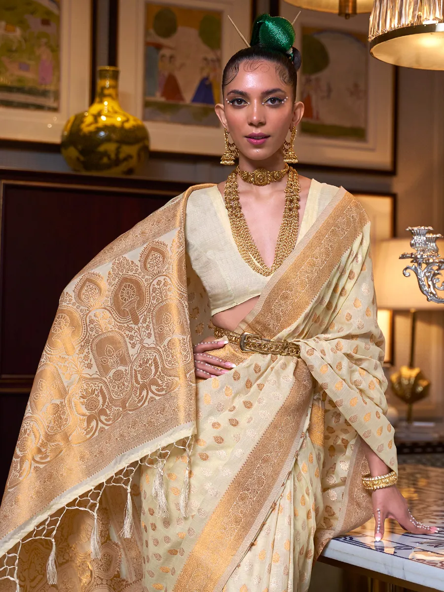 Traditional cream silk saree