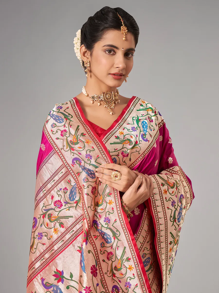 Traditional magenta paithani silk saree