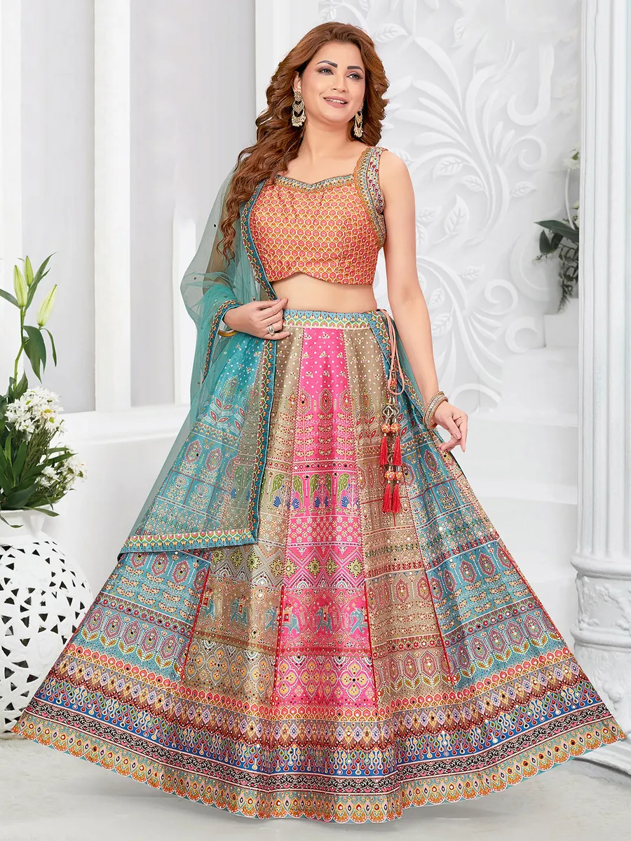 Traditional multi color printed lehenga choli