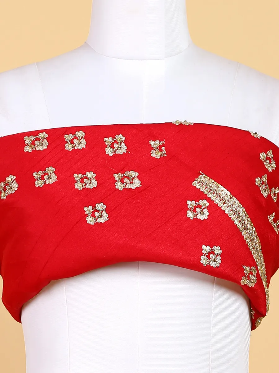 Traditional red unstitched raw silk lehenga choli