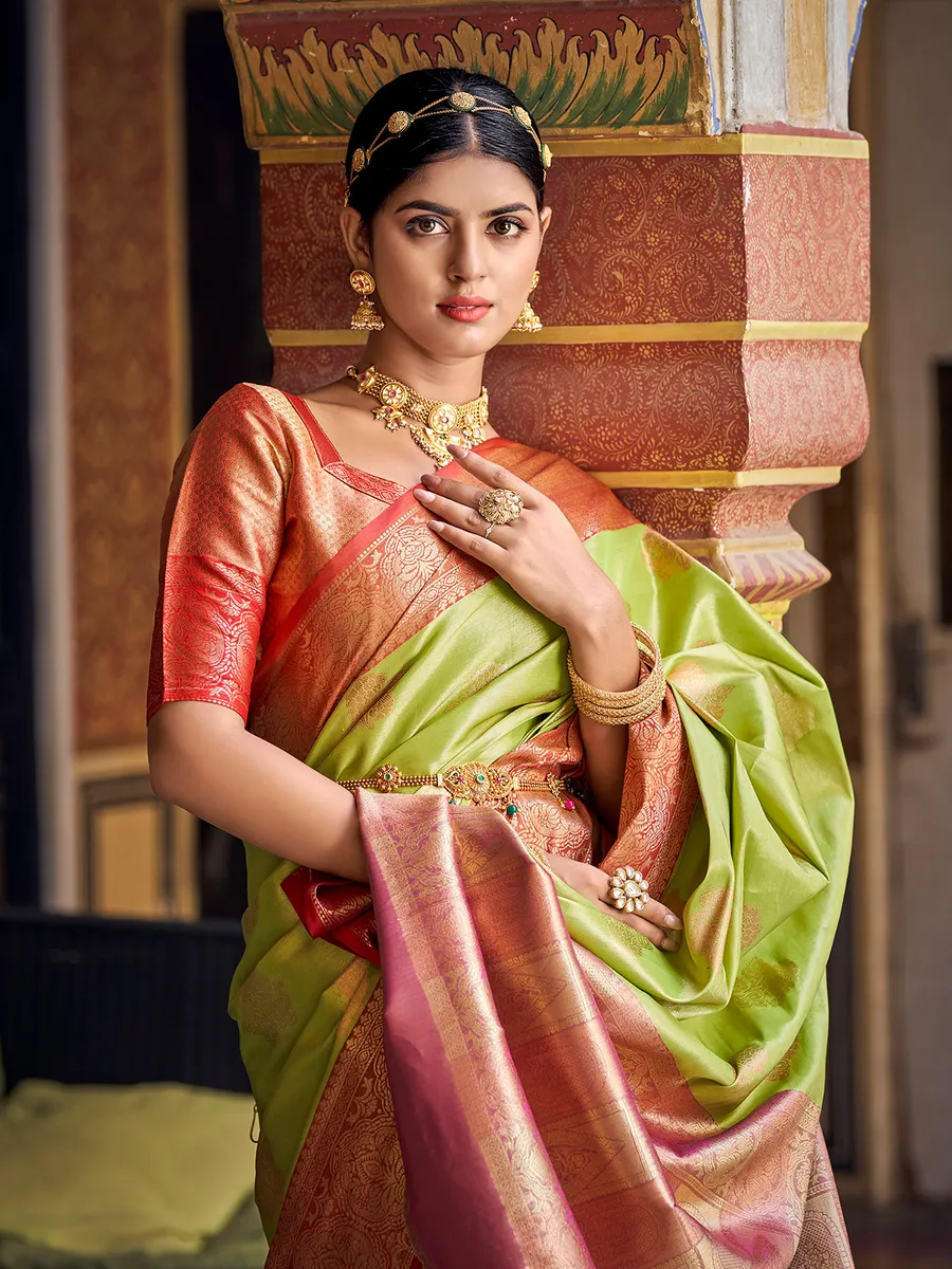 Trendy banarasi silk green saree