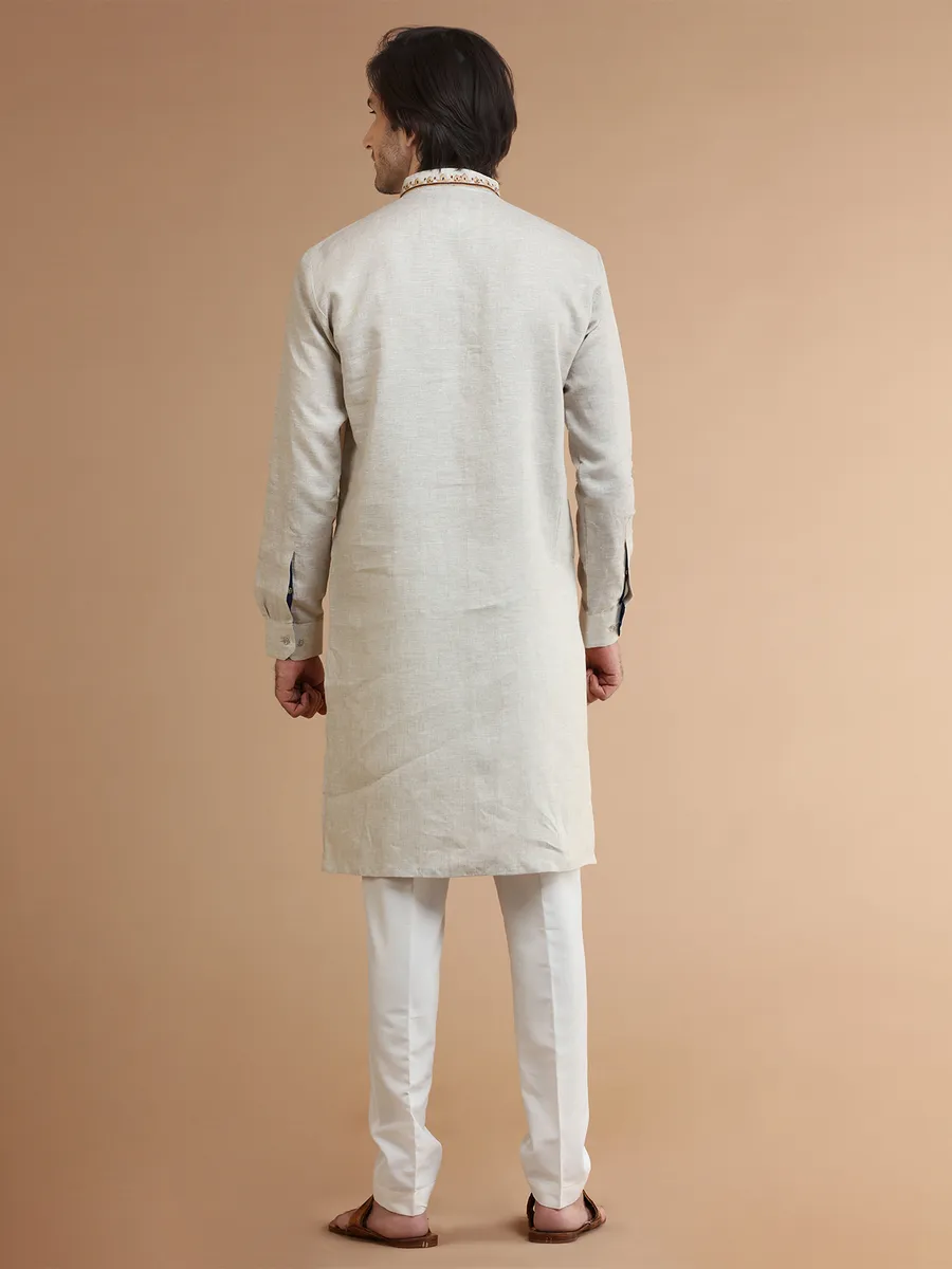 Trendy beige linen kurta suit