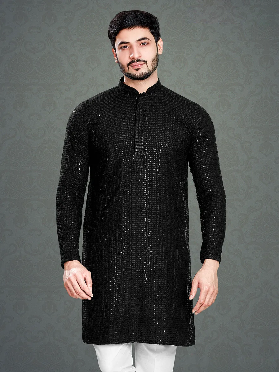 Trendy black cotton kurta