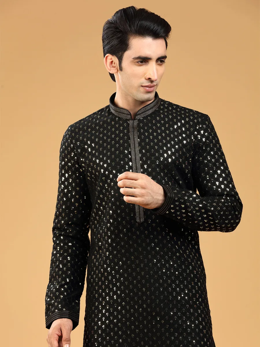 Trendy black georgette  Men Kurta pajama