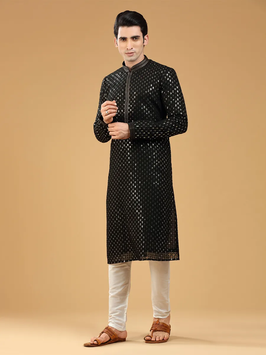 Trendy black georgette  Men Kurta pajama