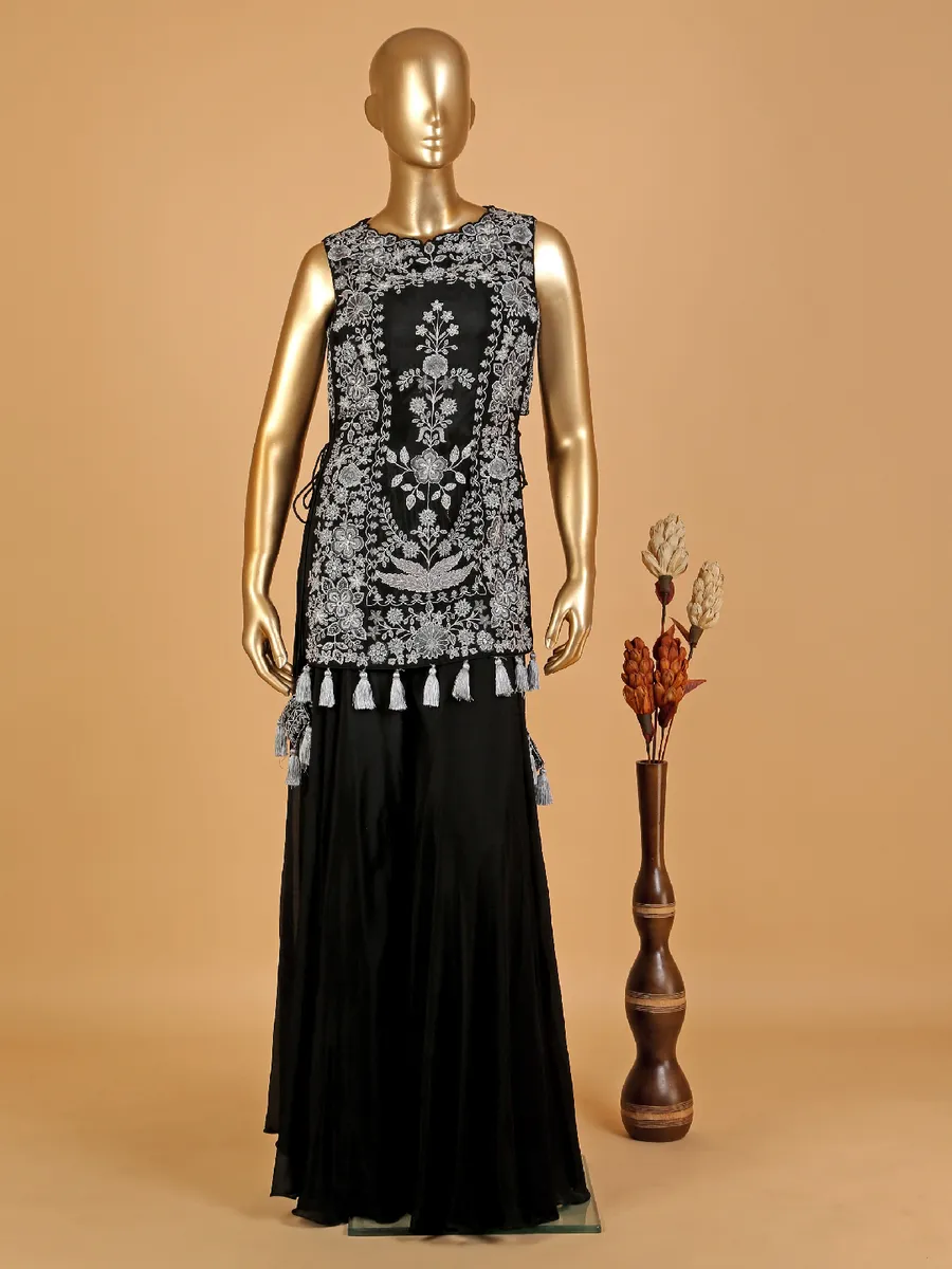 Trendy black georgette palazzo suit