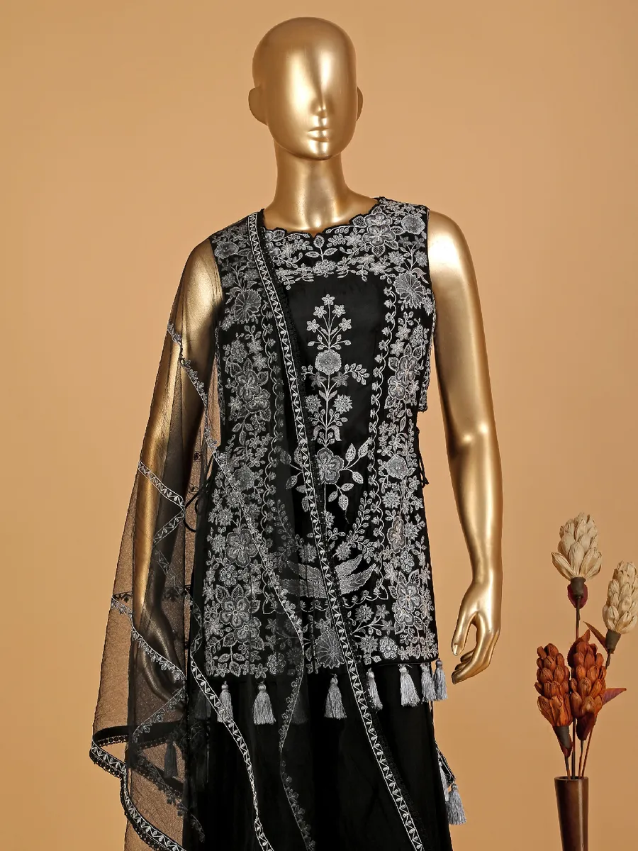 Trendy black georgette palazzo suit