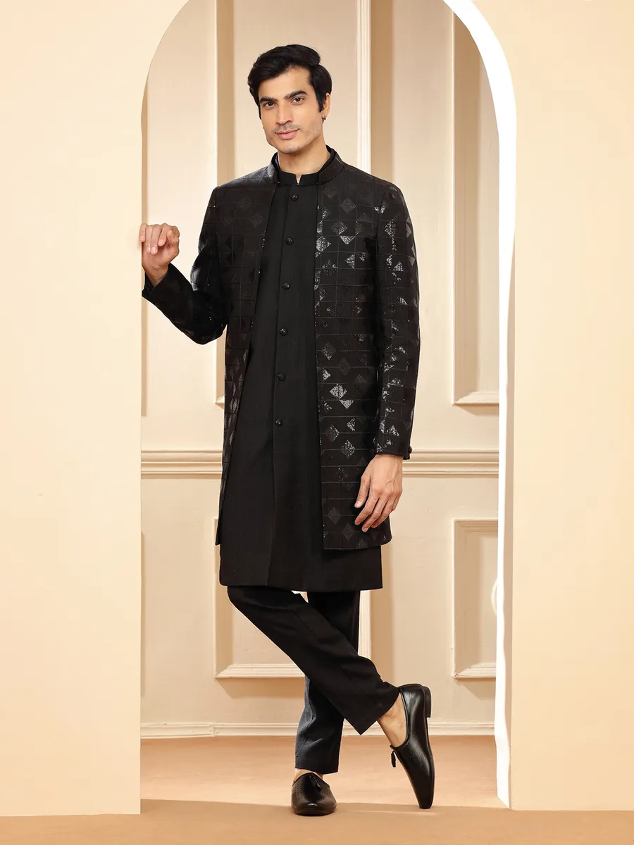 Trendy black indowestern in silk