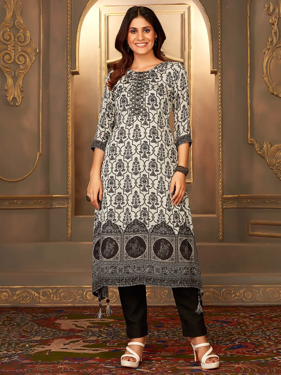 Trendy black printed a line kurti