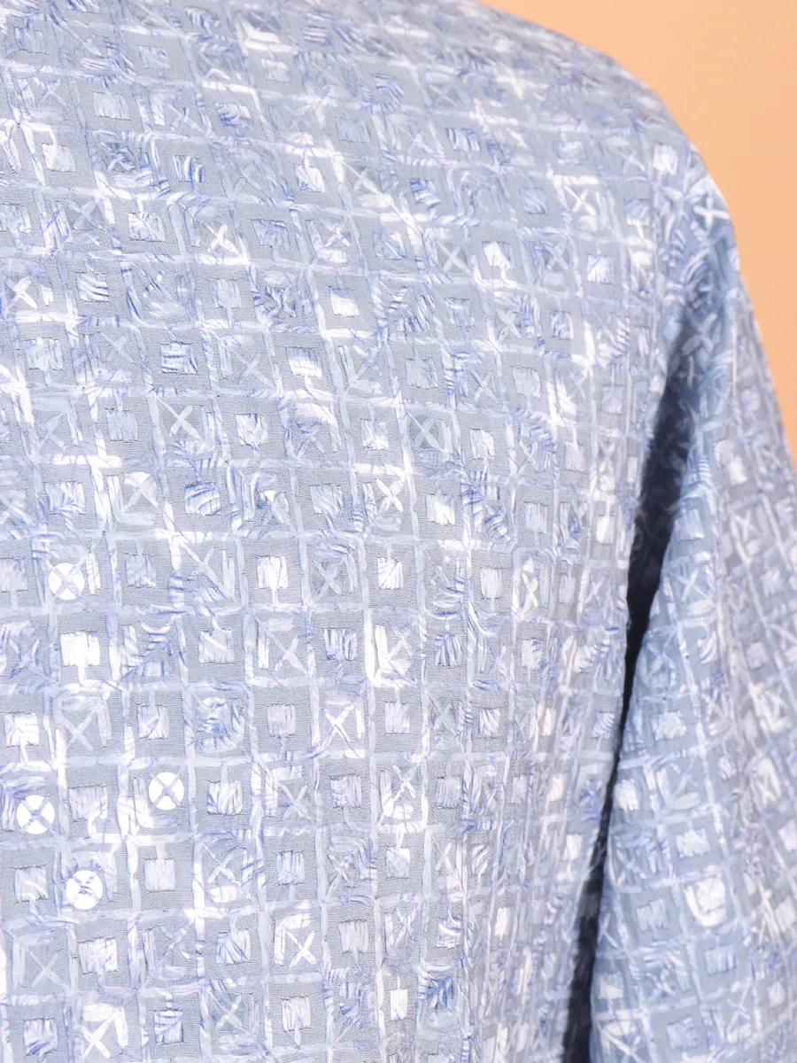 Trendy blue cotton silk kurta suit for men