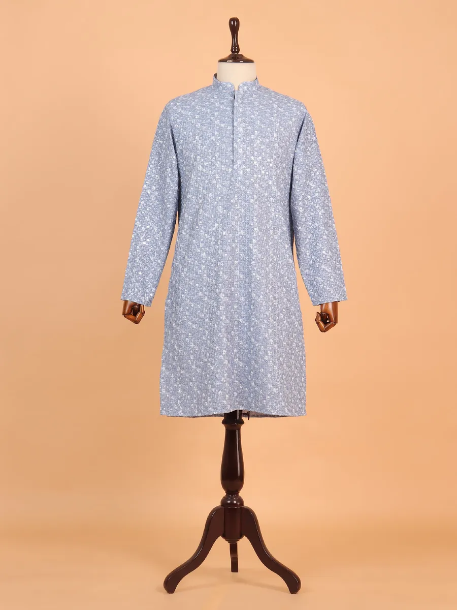 Trendy blue cotton silk kurta suit for men
