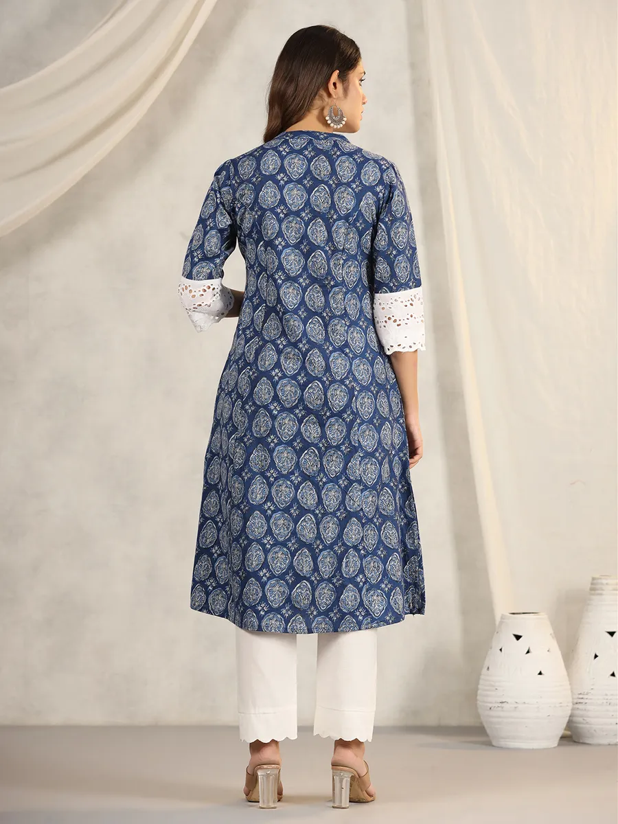 Trendy blue printed kurti in cotton