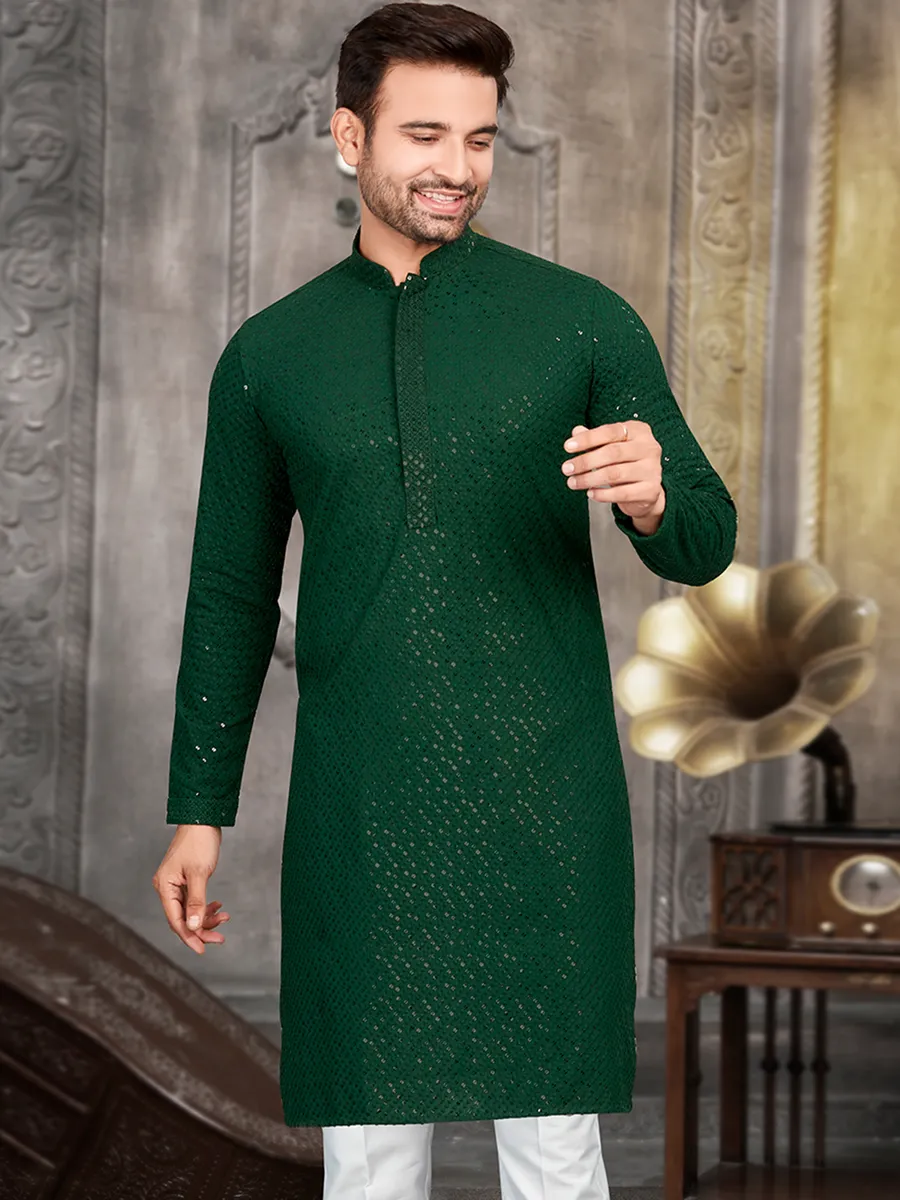 Trendy cotton dark green kurta