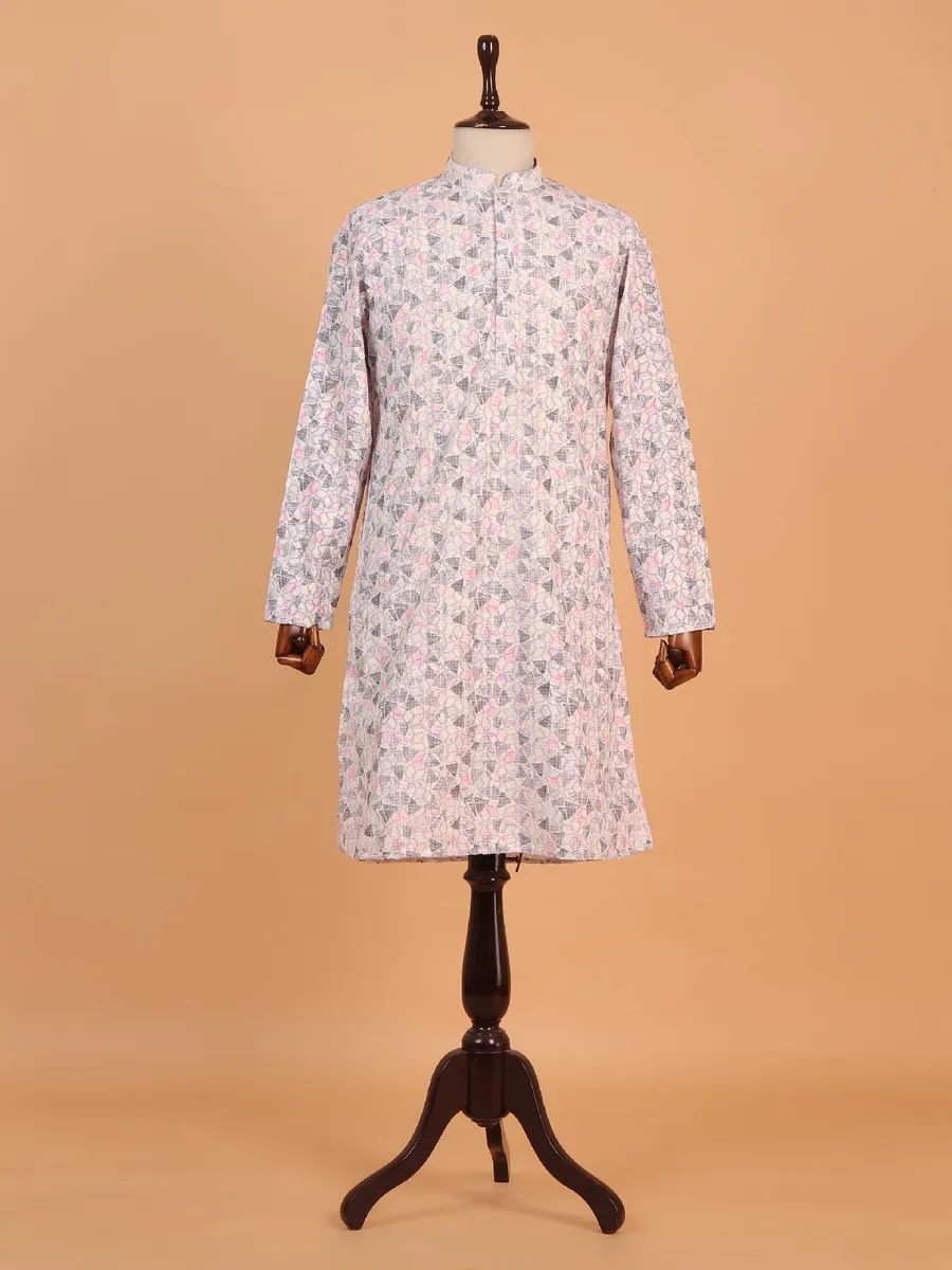Trendy cotton silk off-white kurta suit for men