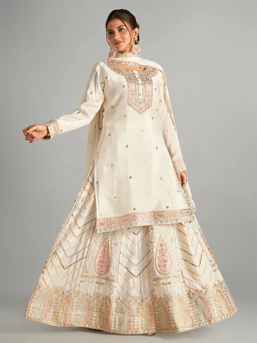 Trendy cream chiffon lehenga suit