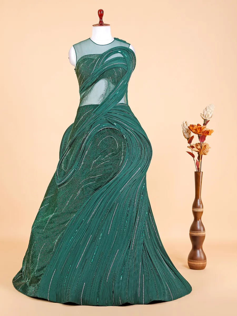 Trendy dark green designer gown