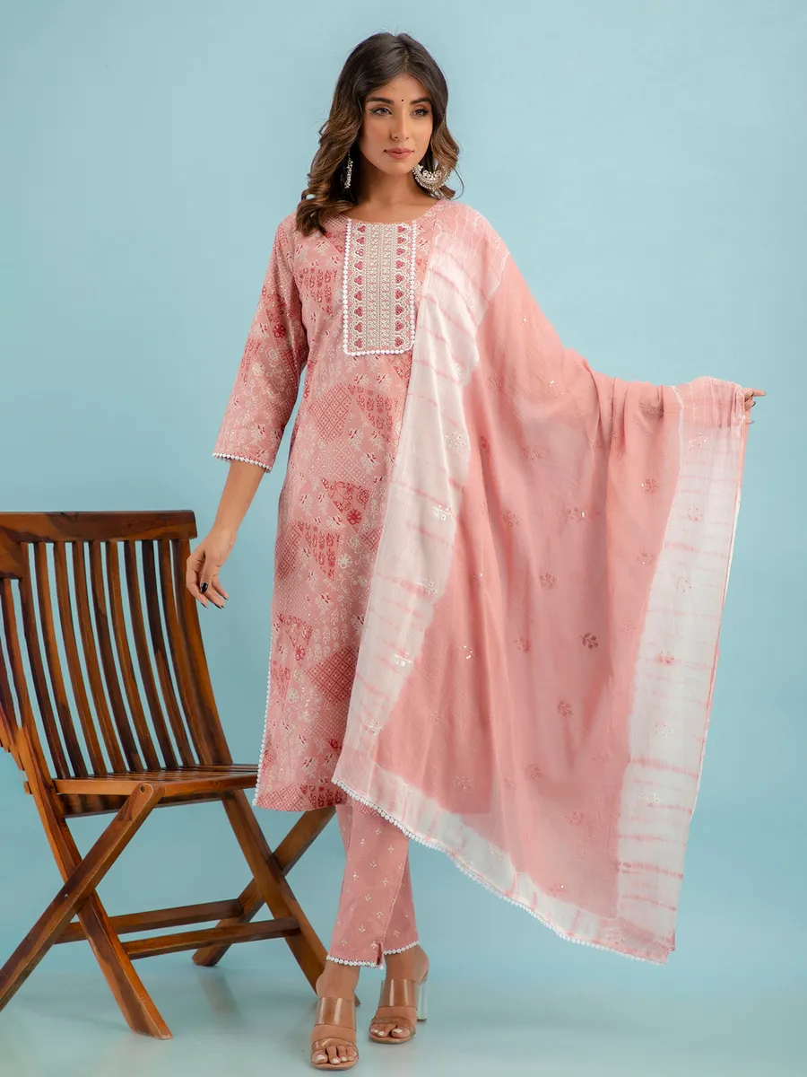 Trendy dusty peach cotton kurti set