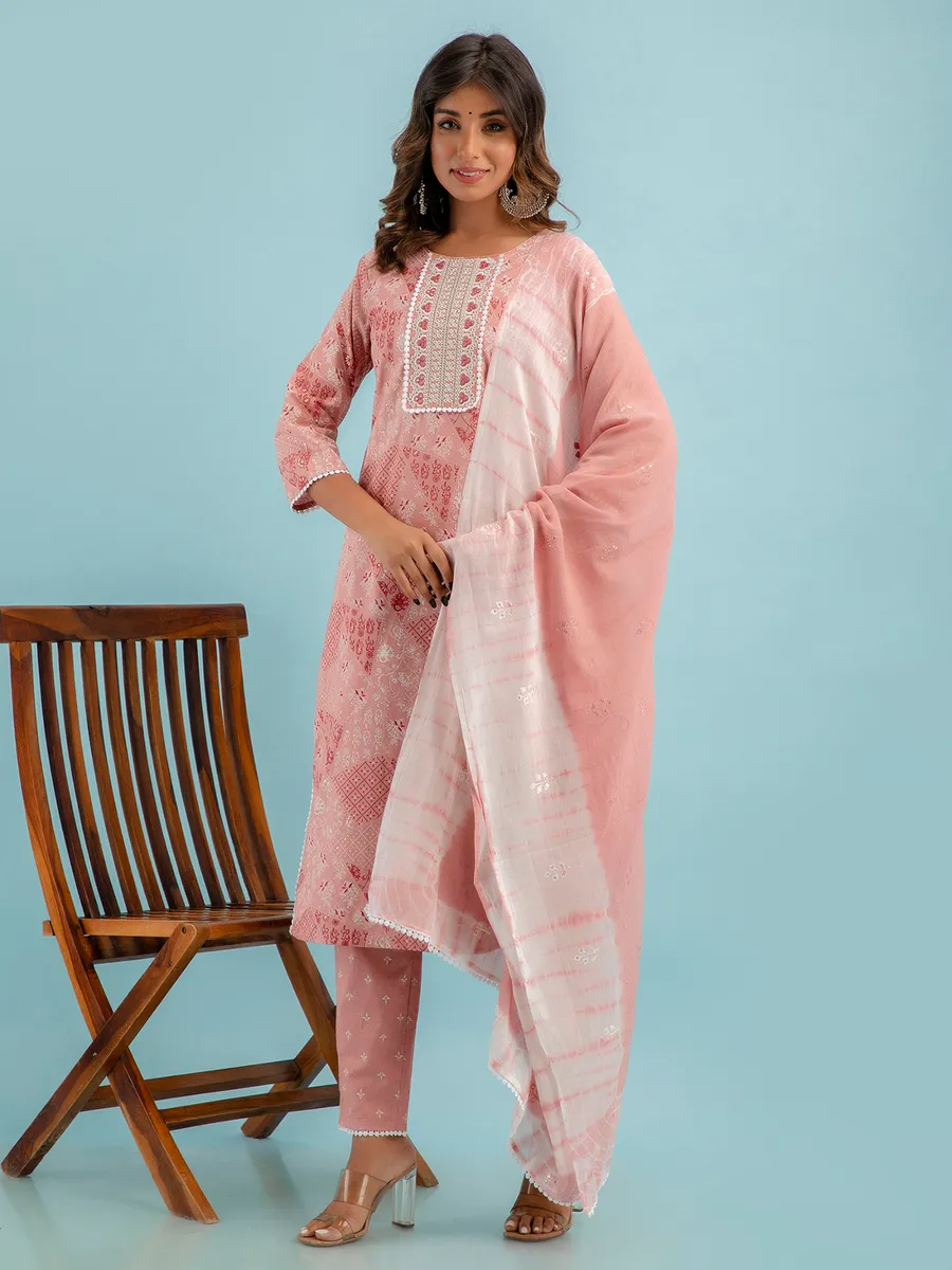 Trendy dusty peach cotton kurti set