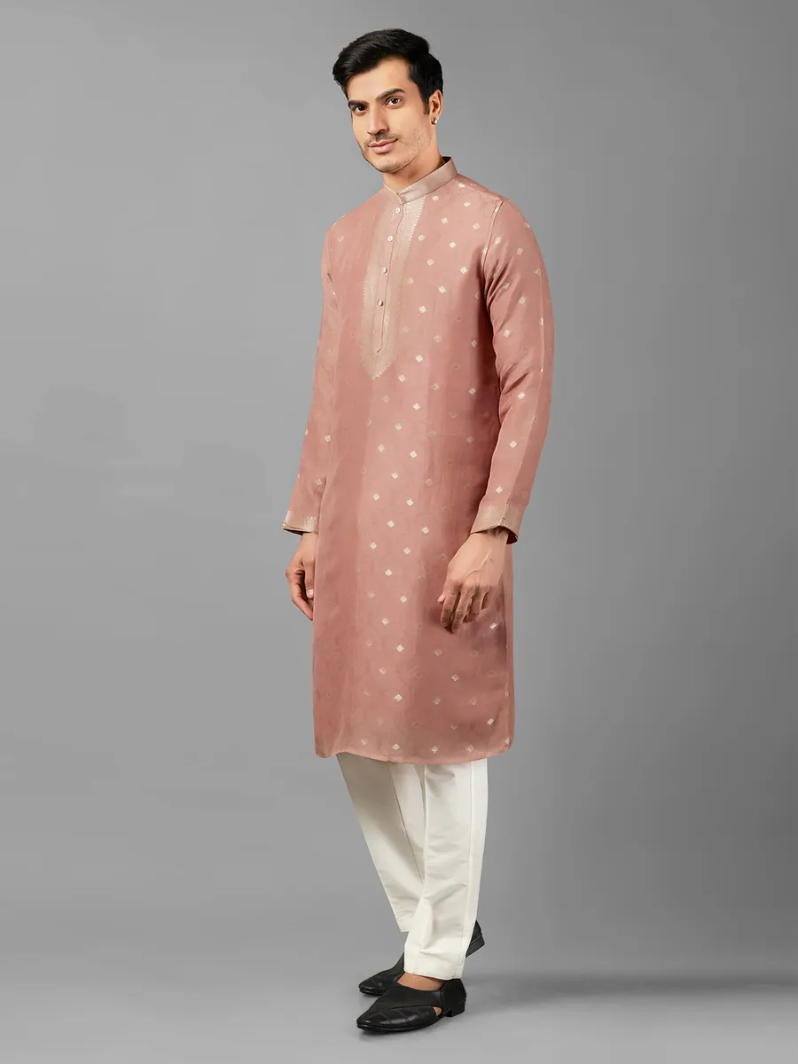 Trendy dusty peach linen  Men Kurta pajama