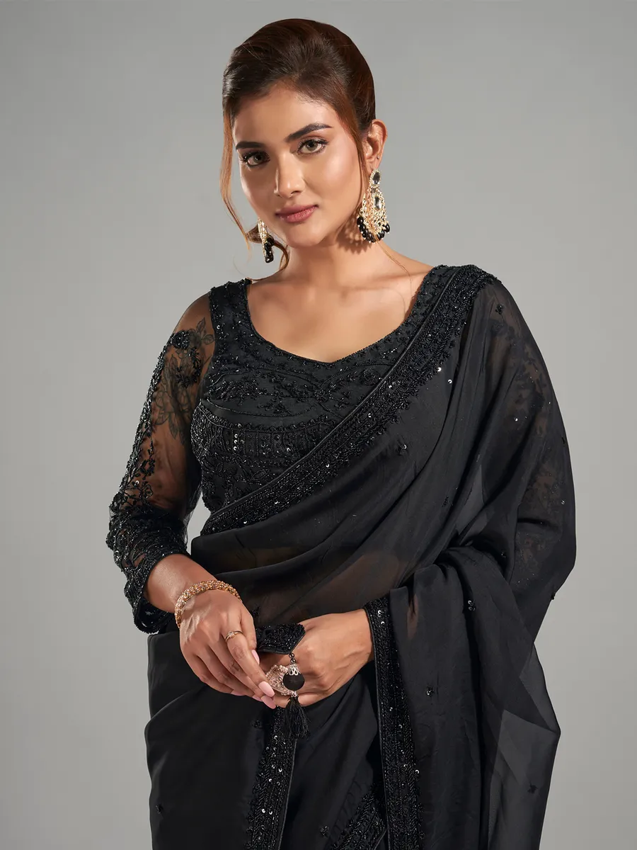 Trendy georgette black saree