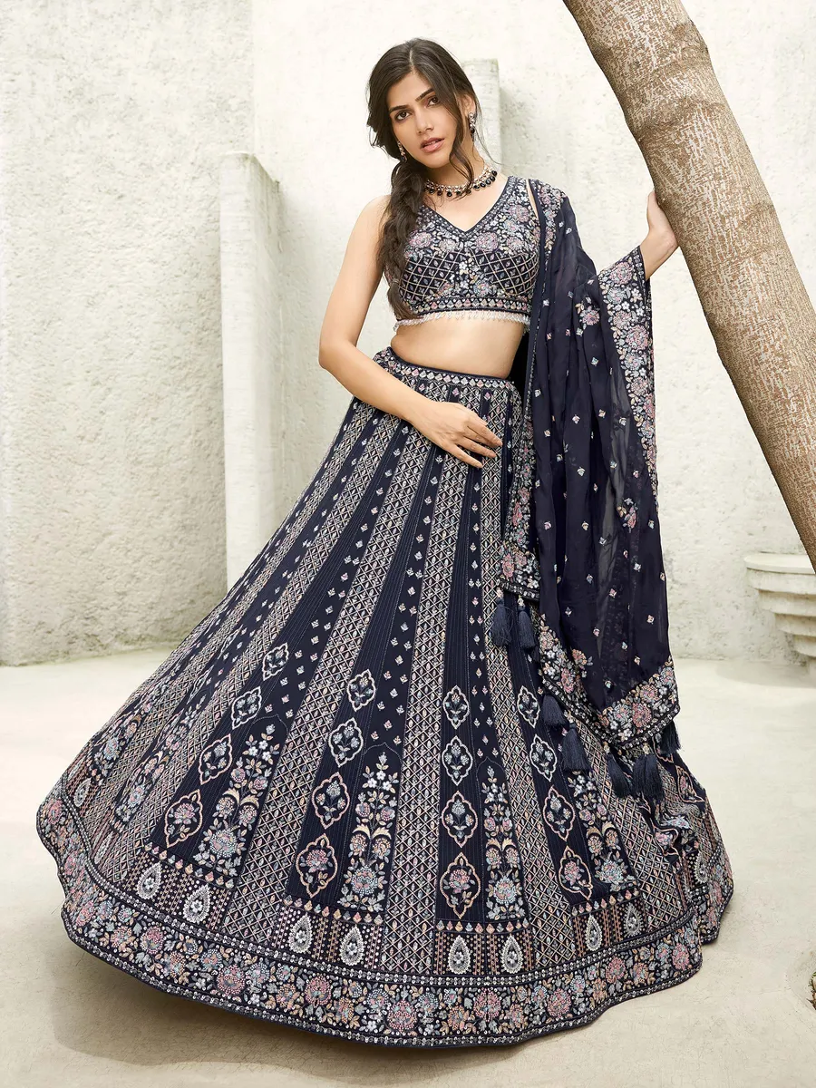 Trendy georgette dark grey lehenga choli