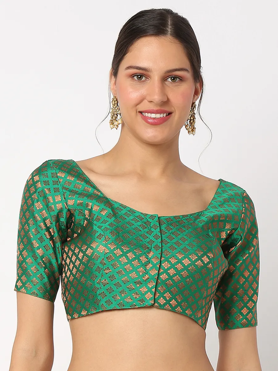 Trendy green brocade blouse