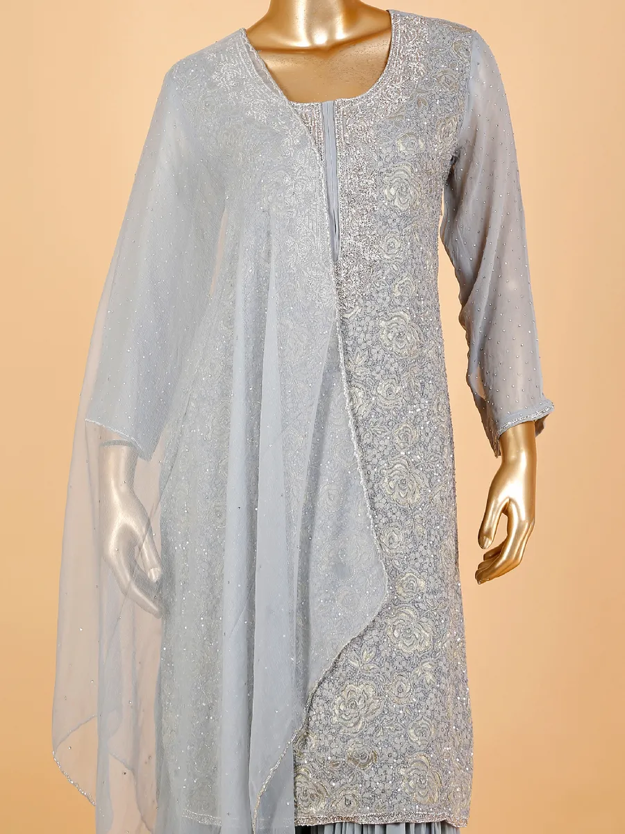 Trendy grey georgette sharara suit