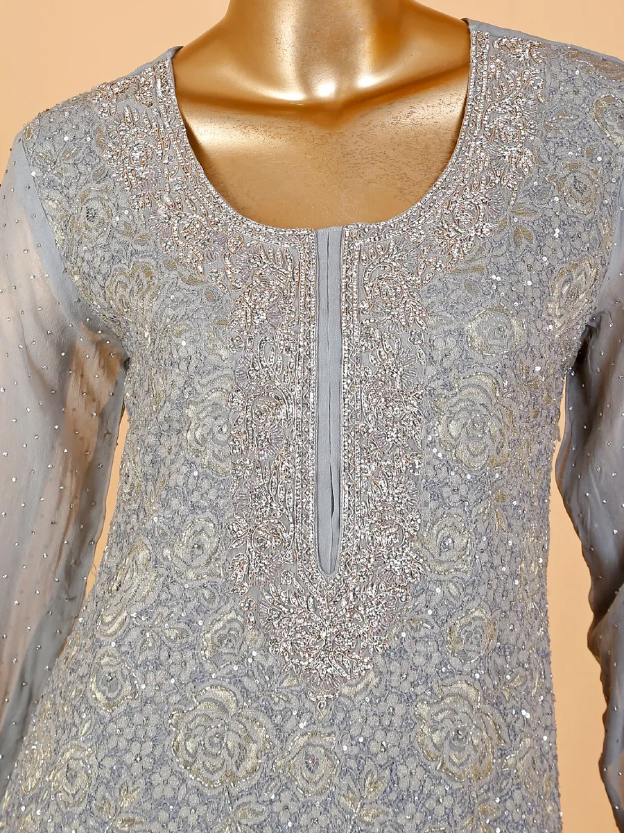 Trendy grey georgette sharara suit