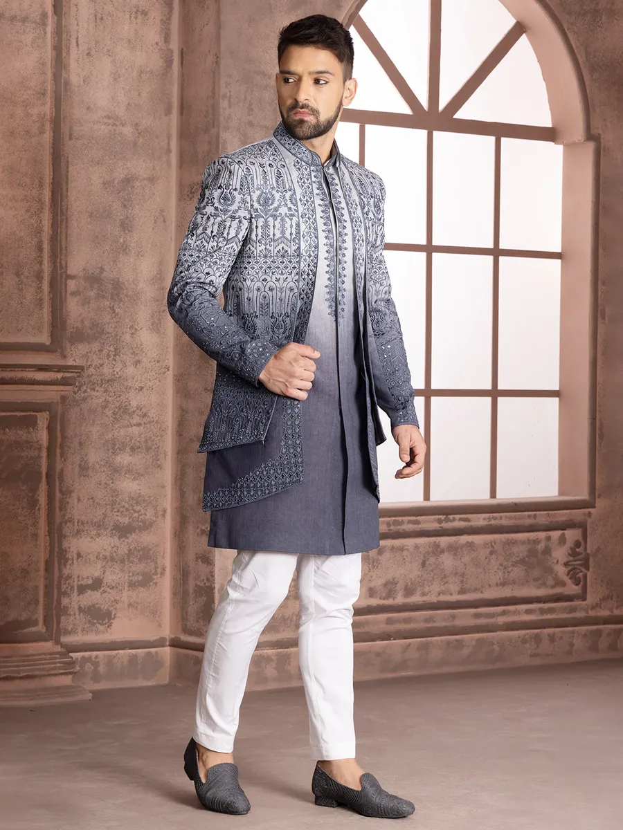 Trendy grey shaded silk indowestern