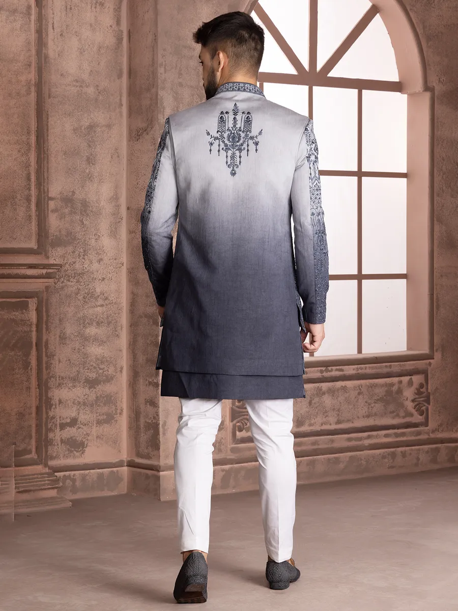 Trendy grey shaded silk indowestern