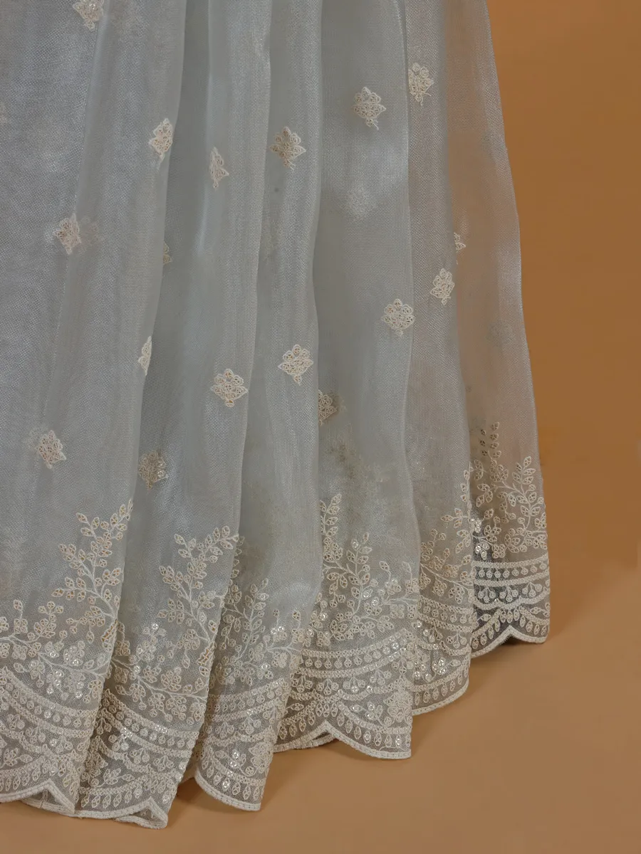 Trendy light blue saree in organza